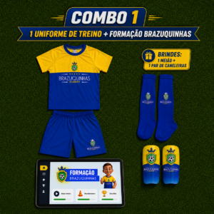 [Nova Matrícula] Combo: 1 Formação Brazuquinhas + 1 Uniforme de Treino + Brinde (1 Meião e 1 Caneleira)